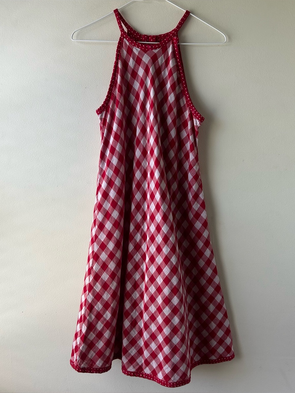 Cato’s 100% Cotton Gingham Picnic Polka Dot Halter Swing Mini Dress Red White S
